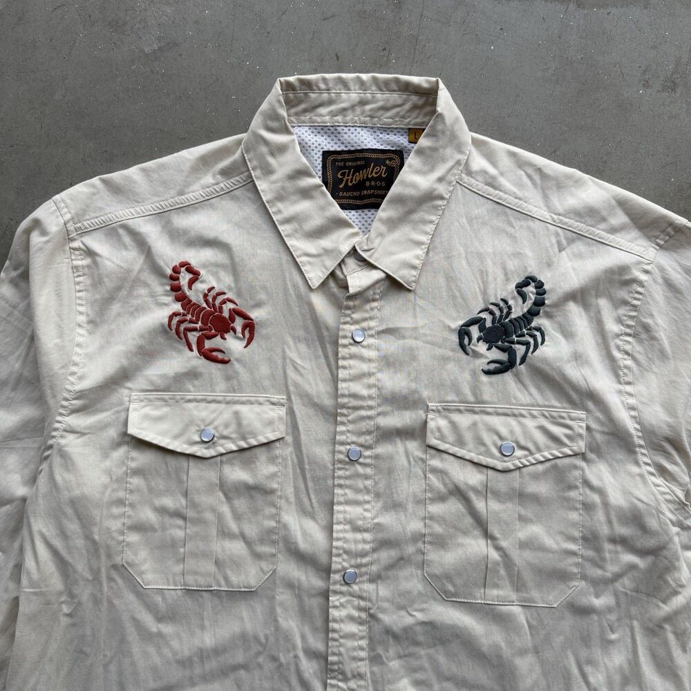 Howler Bros Mens L Gaucho Snap Shirt Pearl Western Scorpions El Alacran